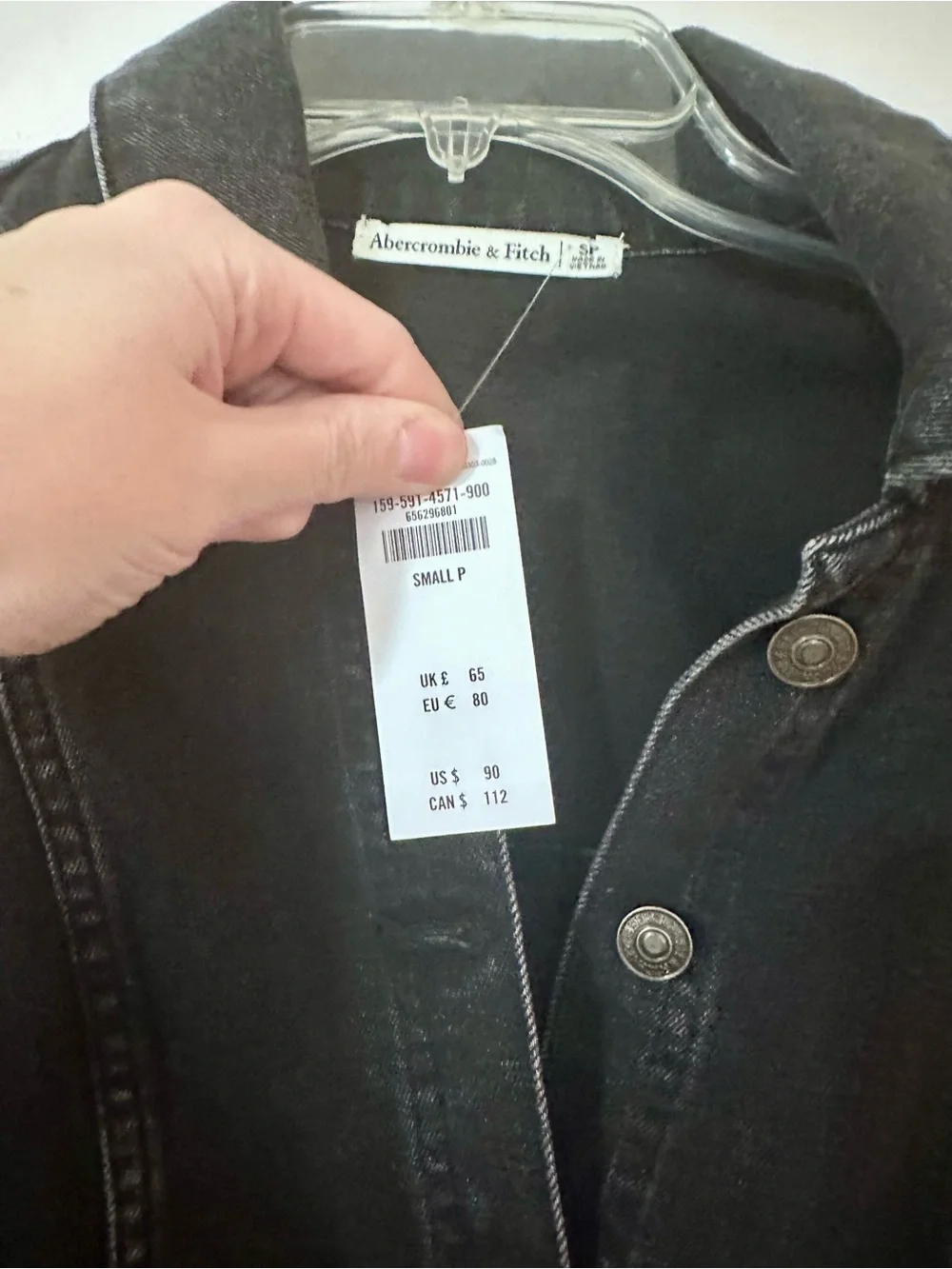 NWT Abercrombie & Fitch Black Denim Button Front Jacket (Size Small Petite) - Picture 4 of 6